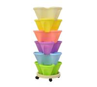 MISNOde Macetero Apilable de 6 Niveles, Diseño de 3 Pétalos, Macetero Vertical de Jardín con Base Móvil, Macetero de Flores Y Verduras de Fresa, Macetero para Jardín, Puerta(Multicolor)