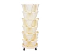 MISNOde Macetero Apilable de 6 Niveles, Macetero Vertical de Jardín con Base Móvil, Maceteros de Flores de Fresa Y Verduras, Macetero Interior Y Exterior para Jardín, Puerta Delantera,(Beige)