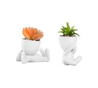 MISNODE Plantas suculentas falsas con macetas de cerámica con forma humana, bonita planta falsa pequeña, planta falsa artificial, plantas suculentas artificiales para decoración de estantes de mesa de