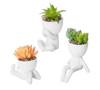 MISNODE Plantas suculentas falsas con macetas de cerámica con forma humana, bonita planta falsa pequeña, planta falsa artificial, plantas suculentas artificiales para decoración de estantes de mesa de