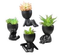 MISNODE Plantas suculentas falsas con macetas de cerámica con forma humana, bonita planta falsa pequeña, planta falsa artificial, plantas suculentas artificiales para decoración de estantes de mesa de