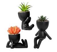 MISNODE Plantas suculentas falsas con macetas de cerámica con forma humana, bonita planta falsa pequeña, planta falsa artificial, plantas suculentas artificiales para decoración de estantes de mesa de