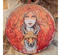 MISNODE Tambor chamánico, 9.8 Belleza y el lobo hecho a mano, tambor chamánico de 8 melodías espirituales de sonido con baqueta, regalo de alma para los amantes de la música