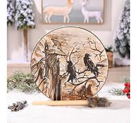 MISNODE Tambor chamánico hecho a mano con varita, tambor de luna de alquimia de chamán de 9.8 pulgadas, símbolo musical del espíritu siberiano, viejo y cuervo