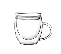 MISNOde Tazas de Café de Vidrio de Doble Pared con Asa, Taza de Café, Taza de Café de Vidrio de Borosilicato Transparente, Perfecta para Capuchino, Café con Leche,(4.6 * 3.3 * 2in/Tapa de vidrio)