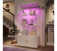 MISNODE Vitrina de cristal, 164 x 78,5 x 35 cm, vitrina de cristal de pie con 3 capas y puertas con cerradura, vitrina coleccionable para salón, oficina, coleccionables, libros, vino (blanco-A)