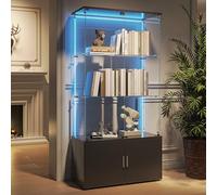 MISNODE Vitrina de cristal, 164 x 78,5 x 35 cm, vitrina de cristal de pie con 3 capas y puertas con cerradura, vitrina coleccionable para salón, oficina, coleccionables, libros, vino, negro-B