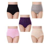 Misolin Bragas Talle Alto Algodón para Mujer Cómodo elástico Bragas Pantalones de Mujer Multicolor Pack de 5 Tag XL