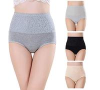 Misolin Bragas Talle Alto Algodón para Mujer Cómodo elástico Bragas Pantalones de Mujer Pack de 3 Negro/Gris/Beige Tag XL