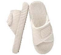 Misolin Zapatillas de Casa Mujer con Puntera Abierta y Tira Ajustable Antideslizantes Memoria Espuma Pantuflas Elegantes Cómodas Interior, Beis 255(EU37-38)