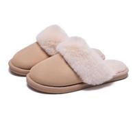 Misolin Zapatillas de Estar por Casa Mujer Hombre Invierno Pantuflas Cálidas Suave Espuma con Memoria Antideslizante Interior Exterior, Marrón Claro 36.5/38 EU=CN 270mm