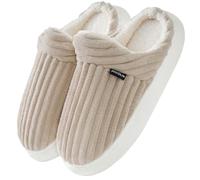 Misolin Zapatillas de Estar por Casa Mujer Invierno Cálido Pana Pantuflas con Memoria Espuma Cómoda Antideslizante Suave Zapatos, Caqui 260(36-37.5 EU)