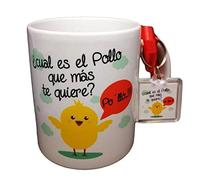 MISORPRESA TAZA Y LLAVERO CON FRASE CUAL ES EL POLLO QUE MAS TE QUIERE? PO LLÓ. TAZA ORIGINAL, REGALO DE AMOR ROMANTICO SAN VALENTIN ANIVERSARIO