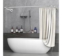 Misounda Barra de Cortina de Ducha en Forma de U/L 75×(150-190)×75 cm, Barra de Ducha Esquina para Bañera Riel, sin Soporte de Techo, incluye 24 Anillas Extensible Acero Inoxidable, Pulido Fino