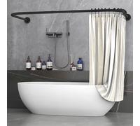 Misounda Barra de Cortina de Ducha en Forma de U/L 75×(150-190)×75 cm, Barra de Ducha Esquina para Bañera Riel, sin Soporte de Techo, incluye 24 Anillas Extensible Acero Inoxidable, Negro