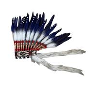 misppro Tocado de plumas indias, accesorio de disfraz de nativo americano para adultos, festival, baile, actuación, 17.7 x 21.6 pulgadas, blanco azul oscuro