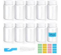 Mispudin 10 Piezas Frascos de Pastillas Blanco, 100ml Botellas de Plástico para Medicinas con Pegatinas, Cepillo Pequeño, Botella de reactivo de Medicina para Píldoras, Tabletas