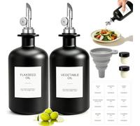 Mispudin 2 Botella para Aceite, Botella de Cristal para Aceite 500ml con Pico Vertedor de Acero Inoxidable, Etiqueta Resistente Al Agua, Embudo, Tapón, Oil Dispenser para Oliva y Vinagre Balsámico