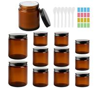 Mispudin Tarros de Cristal Ámbar 60/120/250 ml, 12 Piezas Tarros de Crema con Tapa, Spatolina, Pegatina, Frascos de Vidrio Ámbar para Cremas, Cosméticos, Lociones, Aceites Esenciales