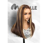 Miss Alle Peluca de cabello humano con encaje frontal degradado, densidad del 230 %, rubio miel 4/27, 13 x 4, corte romo, doble caída, pelucas de cabello humano prearrancado, nudos blanqueados, peluca