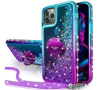 Miss Arts Funda para iPhone 11 Pro, [Silverback] Carcasa Brillante Purpurina Liquida con 360 Gradi Anillo Giratorios y Cuerda, Transparente Suave Silicona TPU Cristal Telefono Capa - PÚRPURA
