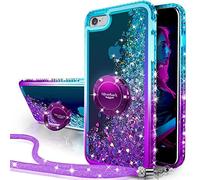 Miss Arts Funda para iPhone SE 3 2022 5G, para iPhone SE 2020, para iPhone 7 y iPhone 8, Carcasa Brillante Purpurina con Soporte Giratorio de 360 Grados, Funda Cristal para Cuerda - PÚRPURA