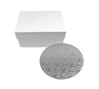 Miss Bakery's House® Caja para tartas con tabla de MDF - 30x30x15 cm - blanco - caja de transporte y posavasos fuerte para tartas - compilación