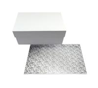 Miss Bakery's House® Caja para tartas con tabla de MDF - 40x30x15 cm - blanco - caja de transporte y posavasos fuerte para tartas - compilación