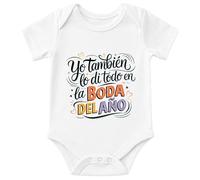 Miss Chapas | Body Bebé Boda “Yo También Lo Di Todo en la Boda del Año” con Tarjeta Personalizable - Regalo Original para Invitados | Ropa Bebé Divertida | 100% Algodón | Multicolor, 3 meses