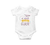 Miss Chapas | Body bebé personalizado divertido para profesoras | Frase Mi mamá tiene mucha clase | Regalo original y especial para cumpleaños, fin de curso | 100% algodón (Blanco, 3 meses)