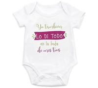 Miss Chapas Body de Bebé Personalizado Yo también lo di todo en la boda de mis tíos | Incluye Tarjeta Personalizable con Nombre de los Novios y Fecha | Regalo Ropa Bebé Divertida (6 Meses)