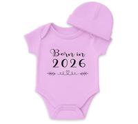 Miss Chapas | Conjunto Bebé Born in 2026" Body + Gorro - Regalo Original de Nacimiento, Baby Shower, Navidad | Recién Nacido | Presentado en Caja Kraft Listo para Regalar (ROSA, 3M)
