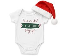 Miss Chapas | Conjunto Bebé Navidad “El Regalo Soy Yo” Body + Gorro Papá Noel - Regalo Original Recién Nacido | Detalle para Papás Primerizos | Presentado en Caja Kraft Lista para Regalar (6M)