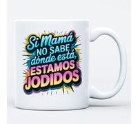 Miss Chapas Taza de Cerámica 350 ml Día de la Madre Si Mamá No Sabe Dónde Está | Regalo Original y Divertido para Mamás | Resistente Hecha en España