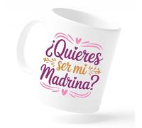 Miss Chapas | Taza Madrina Cerámica 350 ml - ¿Quieres ser mi Madrina? | Regalo Emotivo para Bautizo y Nacimiento de Bebé | Incluye Tarjeta Dedicatoria | Apta Microondas y Lavavajillas