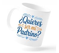 Miss Chapas | Taza Padrino Cerámica 350 ml - ¿Quieres ser mi Padrino? | Regalo Emotivo para Bautizo y Nacimiento de Bebé | Incluye Tarjeta Dedicatoria | Apta Microondas y Lavavajillas