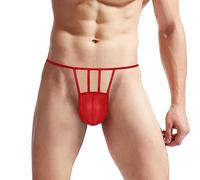Miss Corsage Ropa interior para hombre, cómoda, transpirable, malla fina, tanga transparente, lencería abierta en el pecho, rojo, talla única
