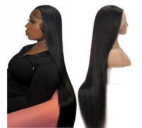 Miss Flower Pelucas de cabello humano virgen virgen de 38 pulgadas, densidad 250, 340 g, gran espacio de encaje frontal de 13 x 4, ultrafinas, invisibles, similares a la piel, para mujeres negras