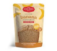 Miss Jones Baking Mezcla de pan de plátano y magdalenas, granos enteros, 50% menos de azúcar, plátano real, pan de plátano vegano, postres y golosinas endulzados naturalmente (paquete de 6)