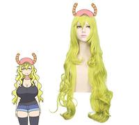 Miss Kobayashi's Dragon Maid Quetzalcoatl Lucoa pelo sintético ondulado largo Cosplay peluca pelucas de fibra resistente al calor + gorro de peluca Pl-852