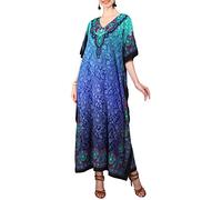Miss Lavish London Kaftan Túnica de Talla única, Maxi Vestidos, Pijama Adornado - Azul - Talla única