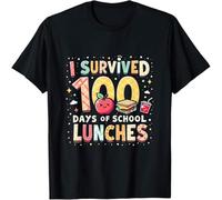 MISS LILLY 100 Days of Lunch Woman School Cafeteria Worker Lunch Lady T-Shirt Black M