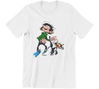 MISS LILLY Cartoon Color Big Ben Walking with Cat T Shirt for Men Gaston Lagaffe Clothing Tees White XL
