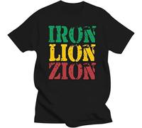 MISS LILLY Mens Clothing Man Printed Cotton T-Shirt Streetwear Funny Tops Tees Iron Lion Zion Rasta Casual T Shirt Black XL