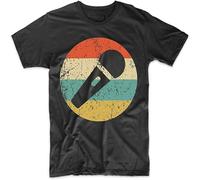MISS LILLY Men's Karaoke Singer Shirt - Retro Microphone Icon T-Shirt Top Short Sleeve Black 3XL