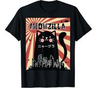 MISS LILLY Meowzilla Cat Kitten Japanese Anime Sunset Vintage Retro T-Shirt Gift for Men Black L