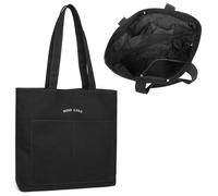 Miss Lulu Bolsa de lona para mujer, impermeable y resistente al desgaste, bolsa de hombro escolar de gran capacidad, bolsas duraderas y ecológicas para compras, escuelas, viajes, Black, L, Minimal