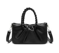 Miss Lulu Bolso Cruzado de Cuero de Poliuretano con Correa Adjustable y Descartable Pequeño Bolso con Mango Tejido (negro)