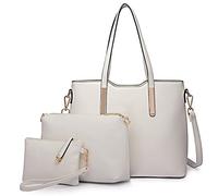 Miss Lulu Bolso de mano para mujer, bolso de hombro con asa grande, bolso de mano para oficina, escuela, compras, viajes, elegante, de piel sintética, juego de 3 piezas