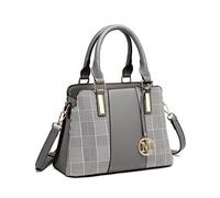 Miss Lulu Bolsos de Mano Mujer Rayas Retro Bolsos Cruzados Elegante Puntadas Bolsa de Hombro Cuero de Imitación, Gris